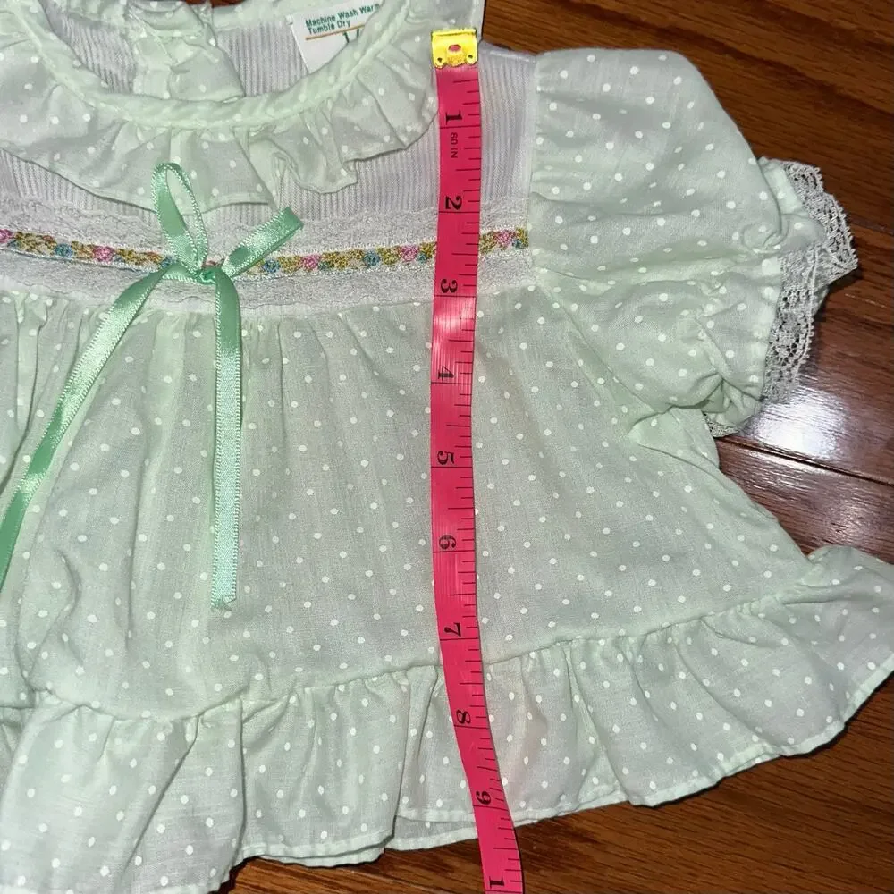 Vintage Toddle Time JcPenney Light Jade Green Dot Ruffle Prairie Baby Dress 6-9M